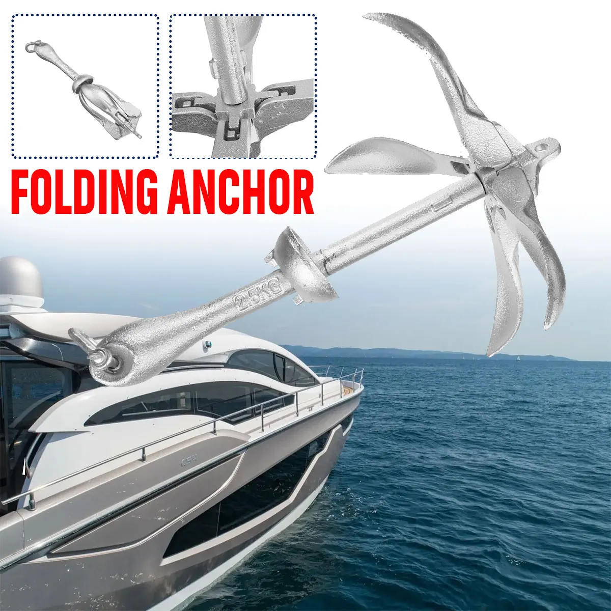 マリンヨット折りたたみアンカーカヤックカヌー用 2.5KG/ - Fishing Boat Anchor のレビューと価格